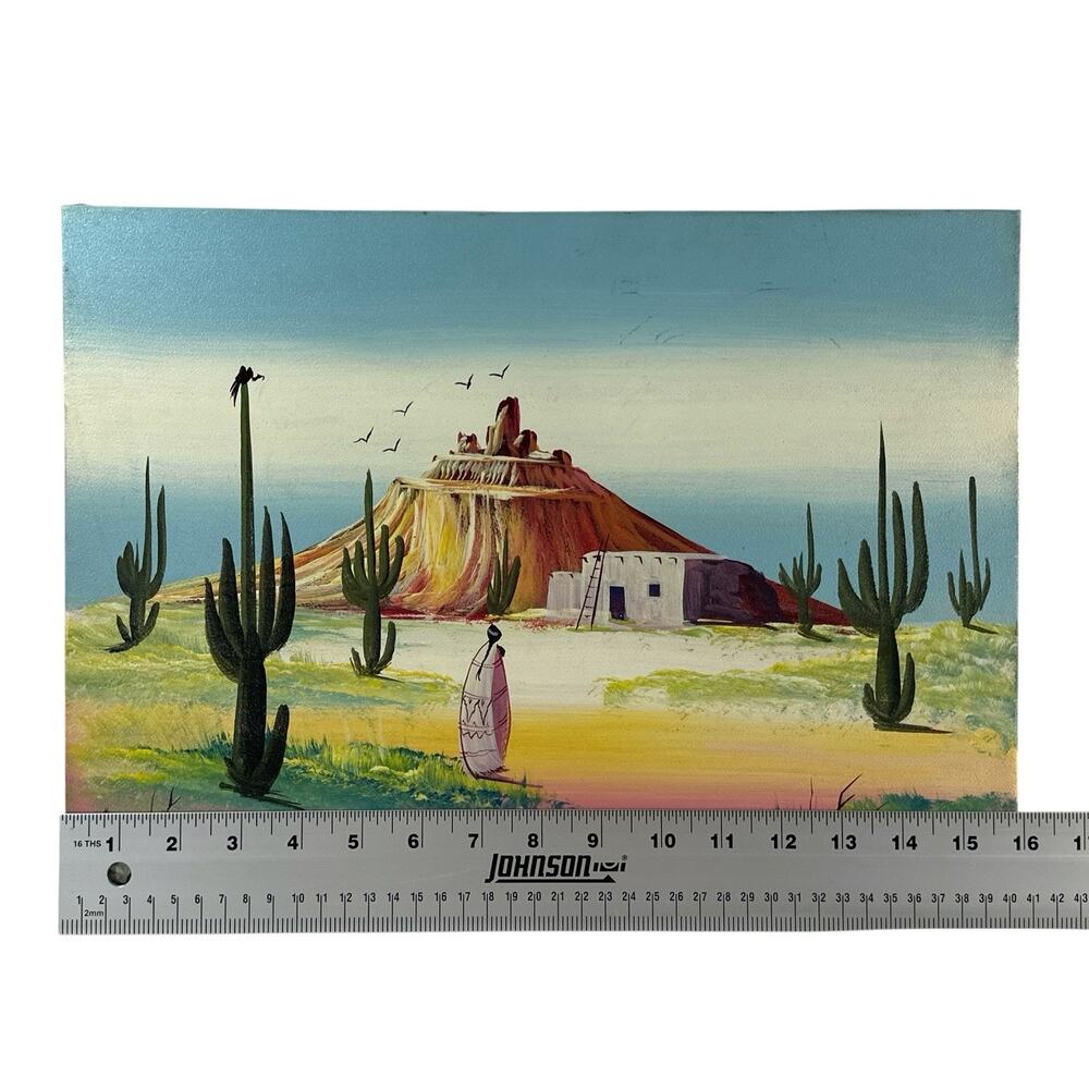 Vintage Estrada Original Painting Southwest Desert Cactus Native Adobe 16x12 - Picture 5 of 7